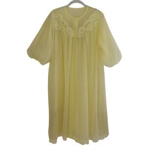 Vintage Sheer Nylon Lemon Yellow Peignoir Robe